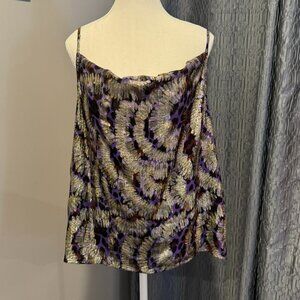 River Island Women's Tank Top Black Purple Animal Print Shiny Gold Size 12